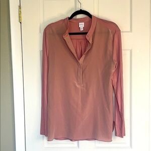 MaxMara Leisure Pink Silk Front Blouse Top Mixed Media Designer Minimalist Basic